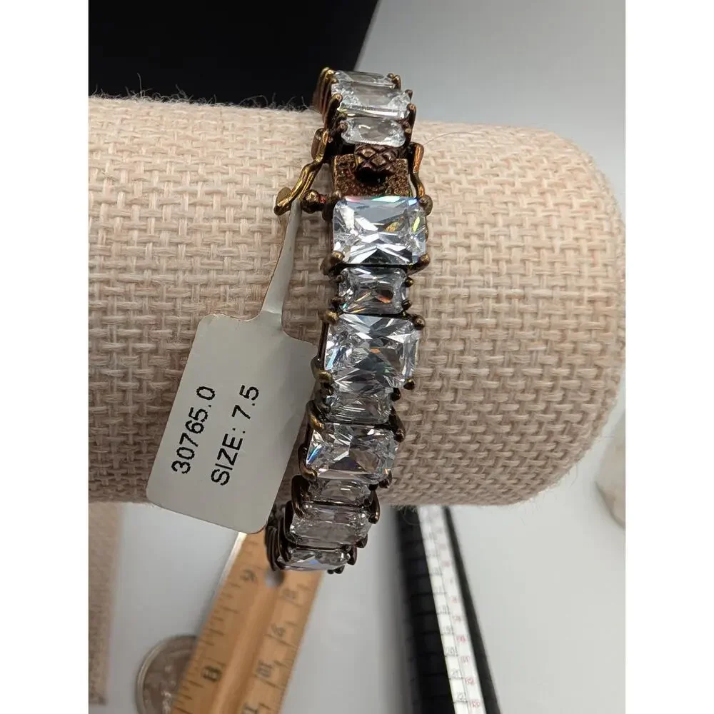 Elegant Gold Electroplate Bracelet with Emerald Cut Cubic Zirconia - 7.5